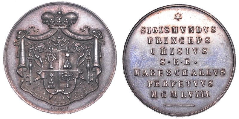 CITTA' DEL VATICANO. SEDE VACANTE.  Medaglia in argento Sede Vacante (Maresciallo del Conclave Sigismondo Chigi), 1958.  - Auction Light Numismatics - Cambi Casa d'Aste