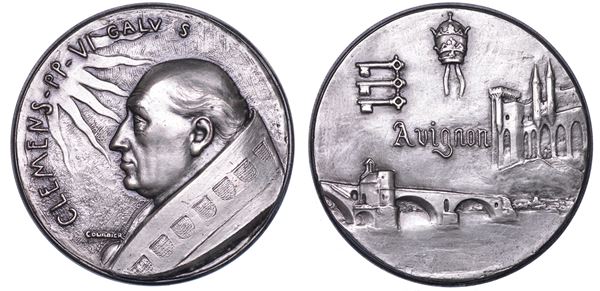 STATO PONTIFICIO. CLEMENTE  1342-1352.  Medaglia straordinaria in argento s.d. riconio. Commemorativa di Avignone.