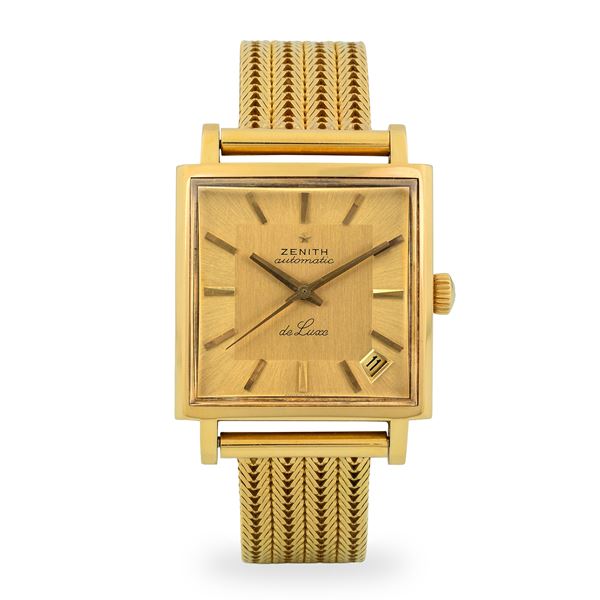 Zenith - Respirator De Luxe in oro giallo 18k con bracciale lavorato, quadrante dorato con indici applicati e datario, circa 1960