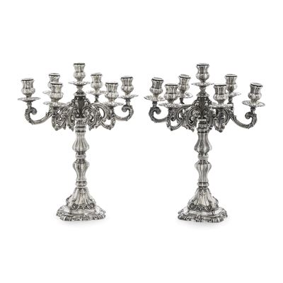Gautiero e Castaudo, Vercelli, Coppia di candelabri a sette luci in argento, prima metà del XX se...