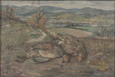 Natura morta con cacciagione, olio su tela, 1965