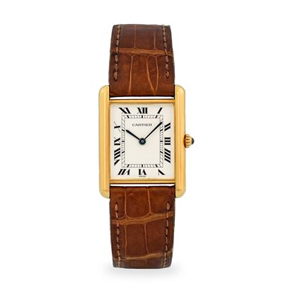 Tank Louis, orologio da polso in oro giallo 18k con quadrante bianco e movimento al quarzo, circa...