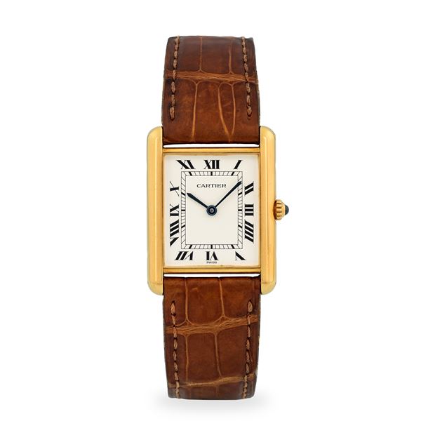 Cartier - Tank Louis in oro giallo 18k, quadrante bianco con numeri Romani, circa 1990