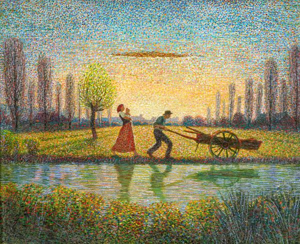 Pittore divisionista italiano del XIX-XX secolo Ritorno dai campi