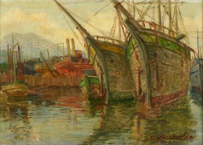 Gianfranco Campestrini, Darsena di Viareggio, olio su tela
