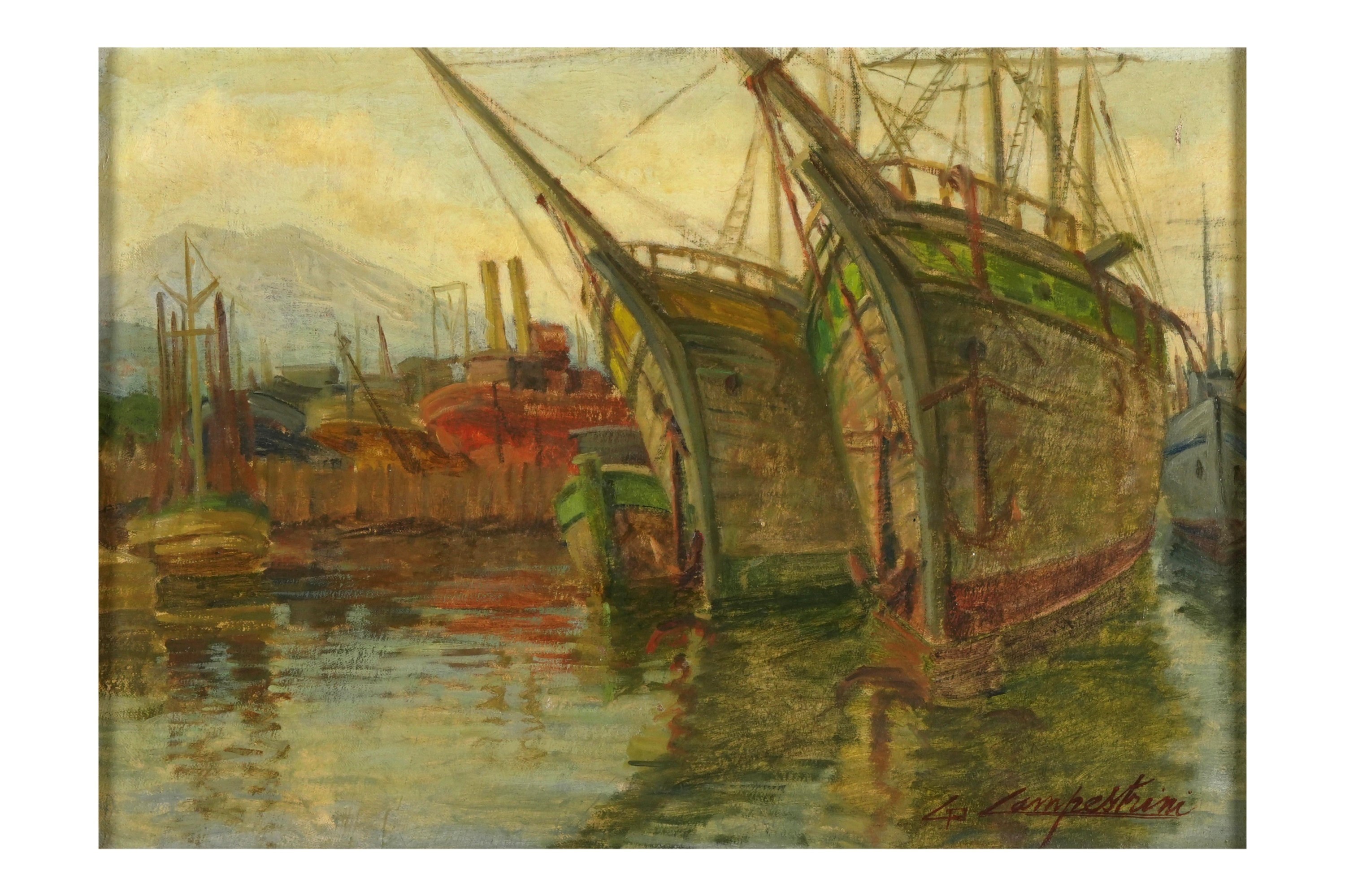 Gianfranco Campestrini, Darsena di Viareggio, olio su tela