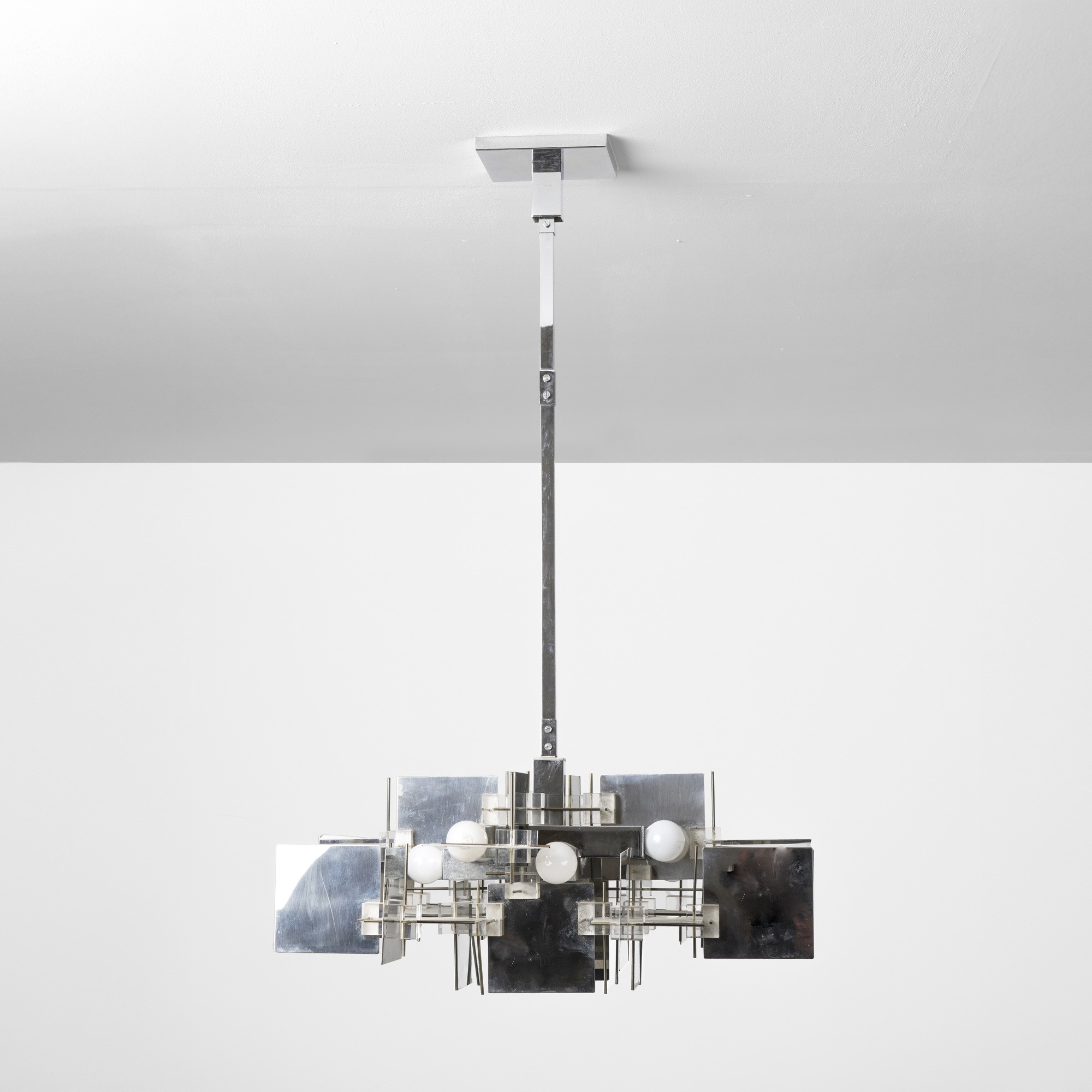 Gaetano Sciolari - Lampada a sospensione in metallo cromato e plexiglass