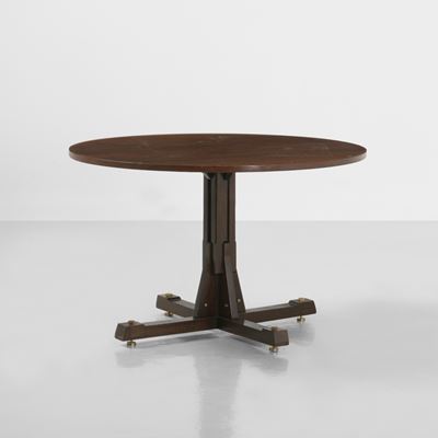 Tavolo in legno con dettagli in ottone, produzione ISA (Italia), ca. 1960