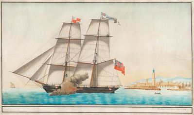 Vincenzo Maccarini, Ritratto della nave Flora in navigazione, acquerello