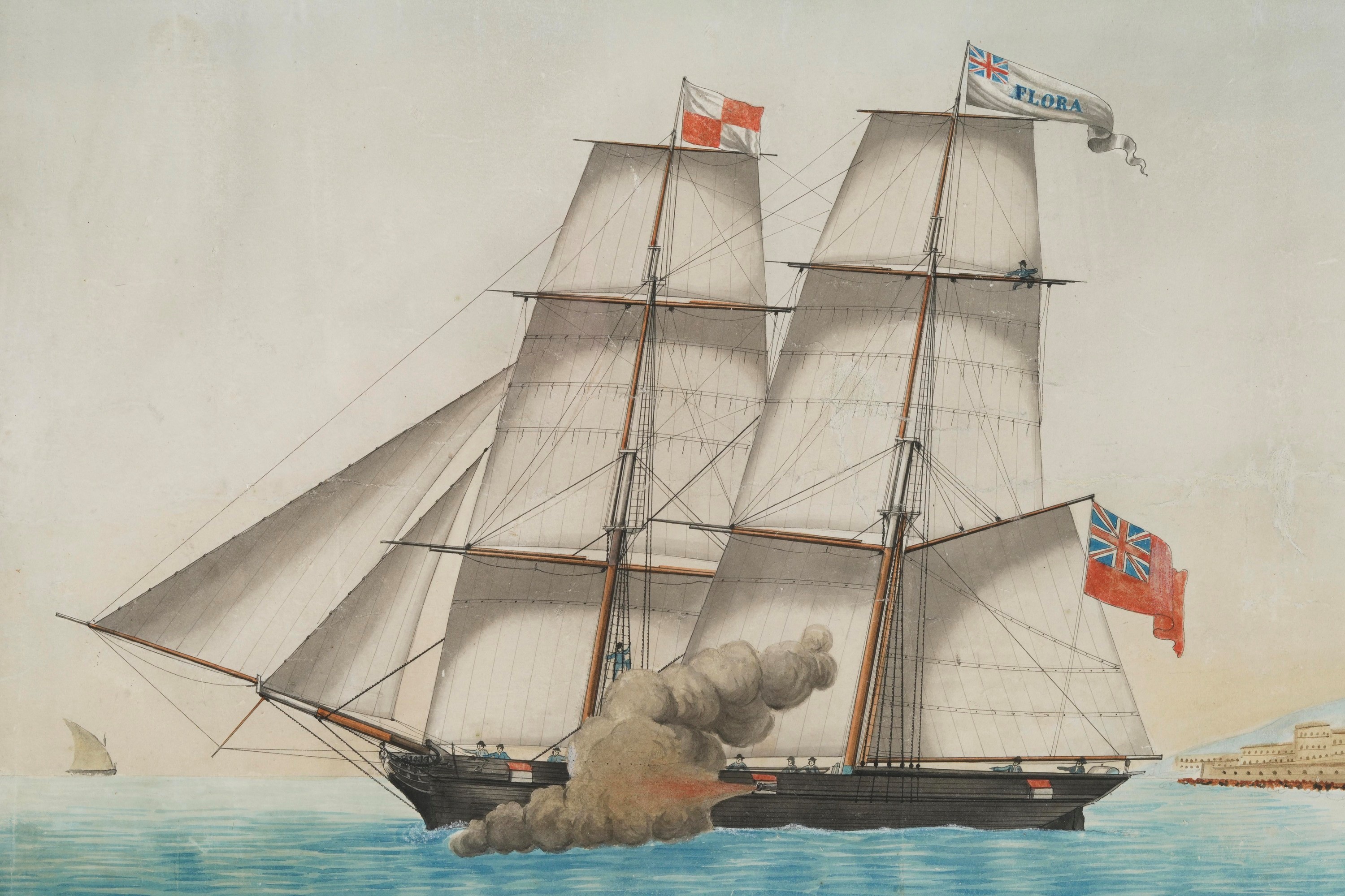 Vincenzo Maccarini, Ritratto della nave Flora in navigazione, acquerello
