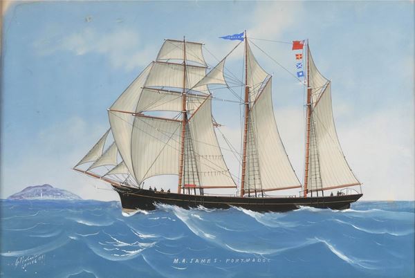 G. Roberto (XIX-XX secolo) Ritratto della M.A, James Port Madoc in navigazione