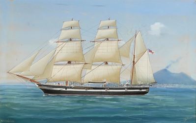 Ritratto dell'H.M.S. Cruiser in navigazione al largo di Napoli, olio su tela