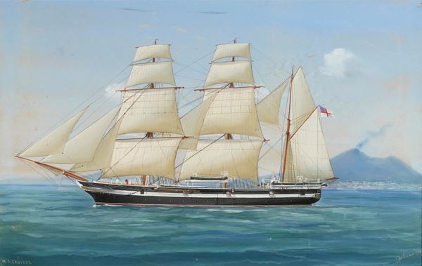 Ritratto del H.M.S. Cruiser in navigazione al largo di Napoli