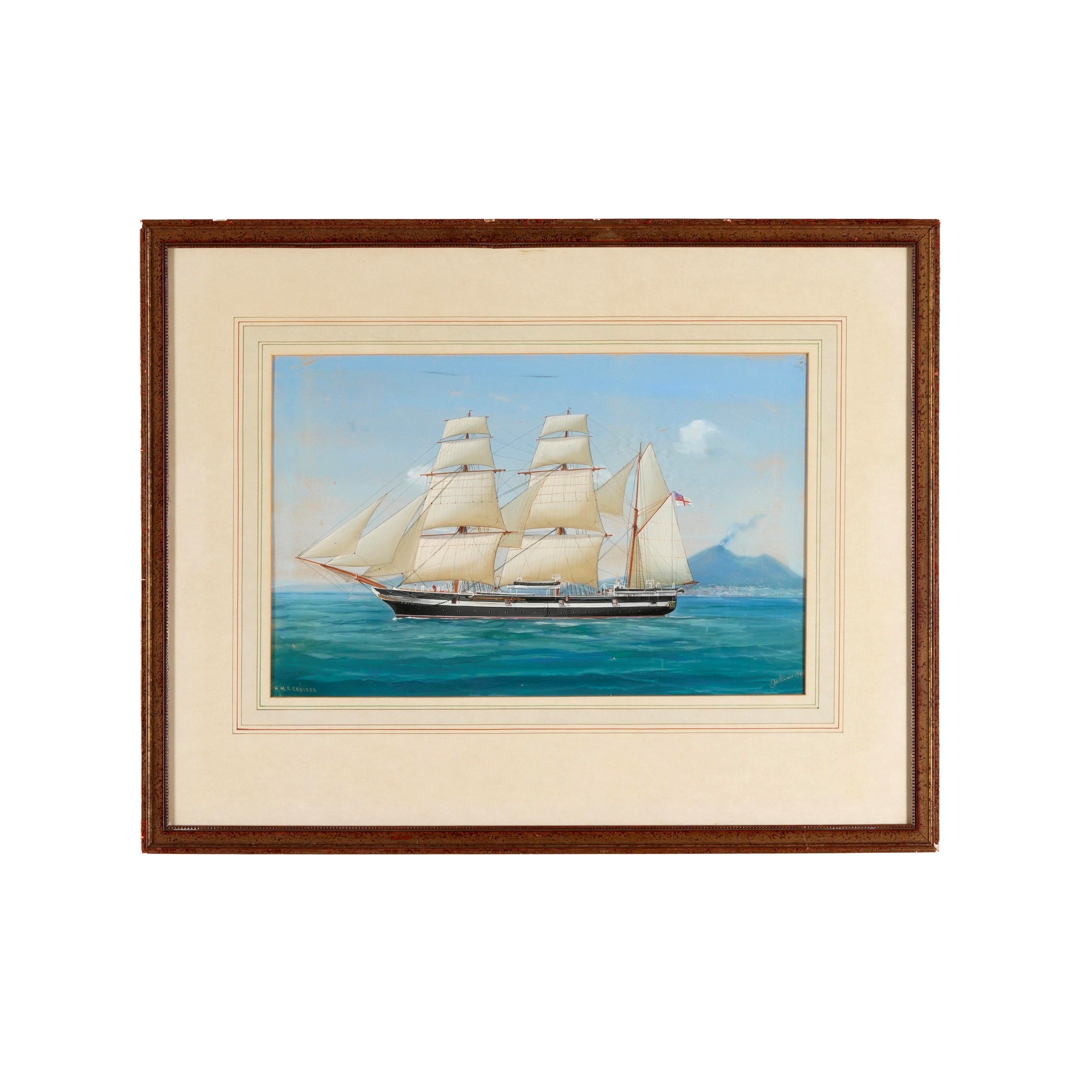 Antonio De Simone - Ritratto dell'H.M.S. Cruiser in navigazione al largo di Napoli, olio su tela