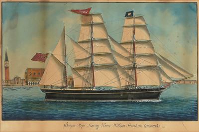 Barque Hope leaving Venice, gouache su carta