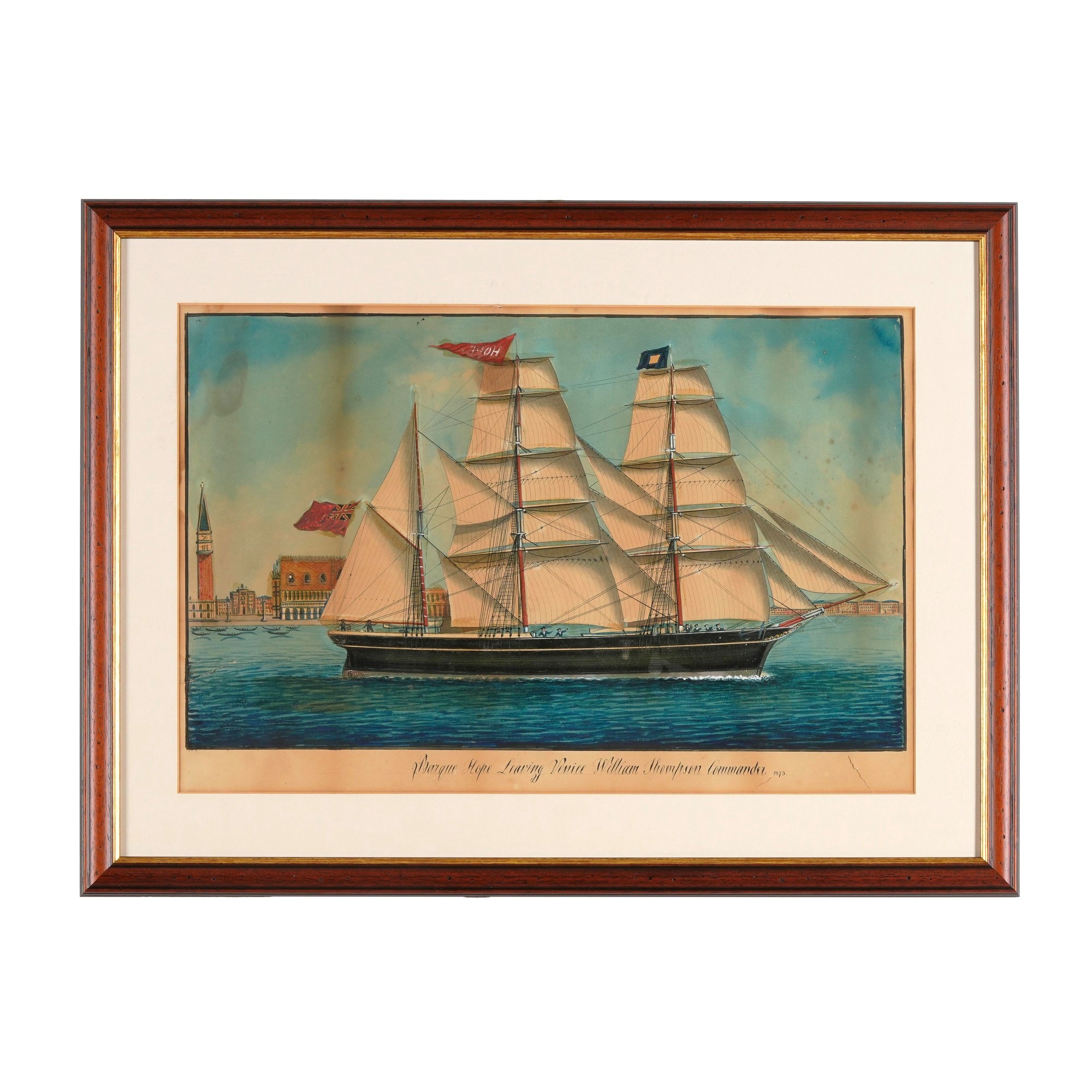 Giovanni Luzzo (XIX-XX Secolo) - Barque Hope leaving Venice, gouache su carta