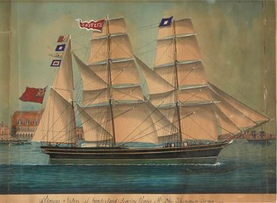Barque Sisters of Sunderland Leaving Venice, gouache su carta