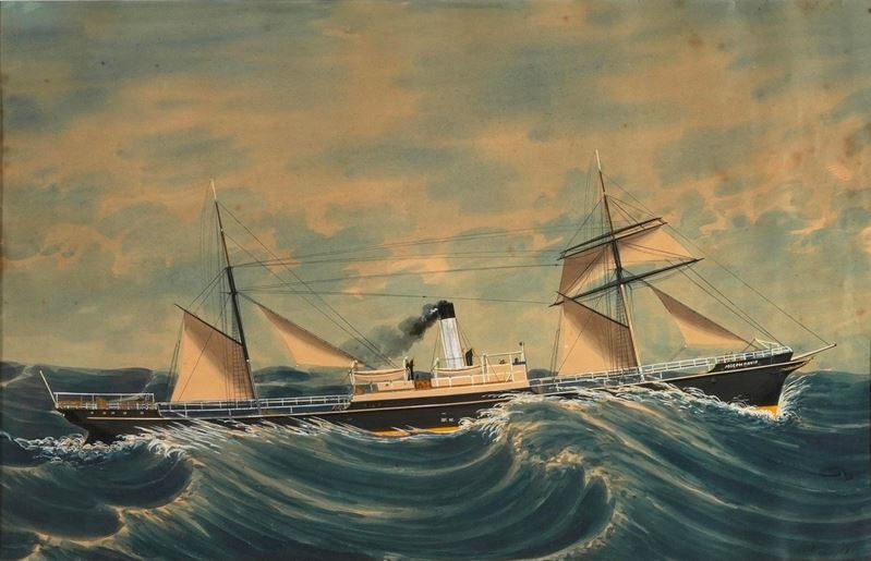 Antonio Luzzo : Ritratto di nave in tempesta  - gouache su carta - Auction Scientific Instruments and Maritime Art - Cambi Casa d'Aste