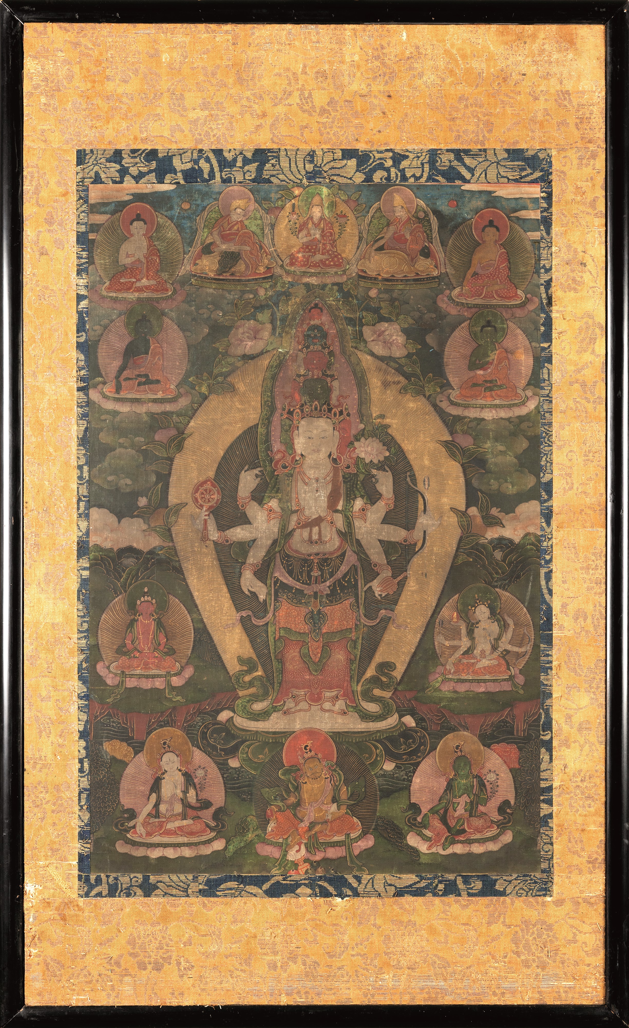 Tibet, Thangka su seta raffigurante Buddha con divinità, XVIII secolo