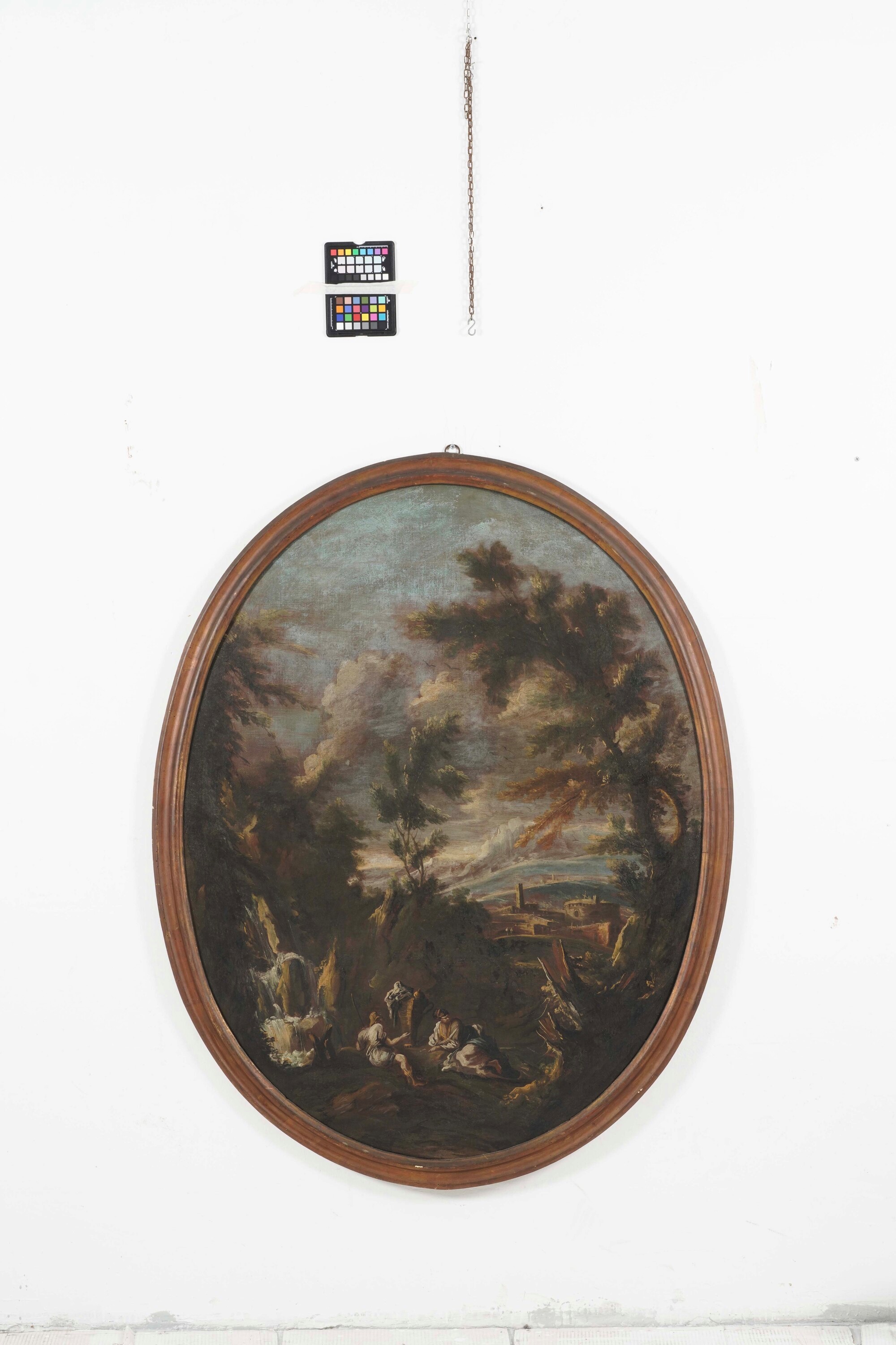 Alessandro Magnasco Detto il Lissandrino - Paesaggi con figure, olio su tela ovale