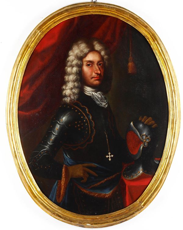 Scuola del XVIII secolo Ritratto di gentiluomo in armatura