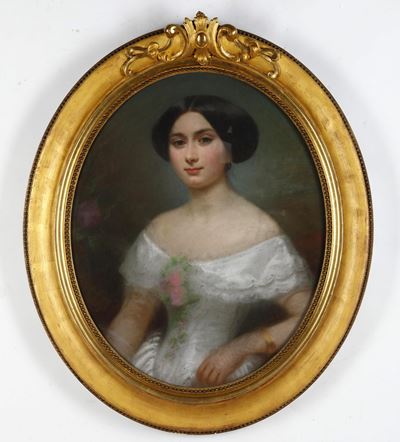 Scuola francese del XIX secolo, Ritratto di gentildonna, pastello su cartoncino