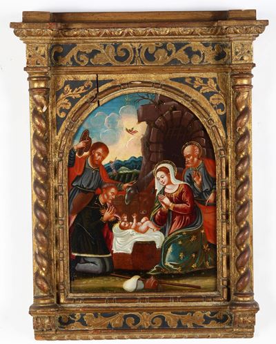 Scuola veneto-cretese del XVII secolo, Adorazione dei pastori, olio su tavoletta