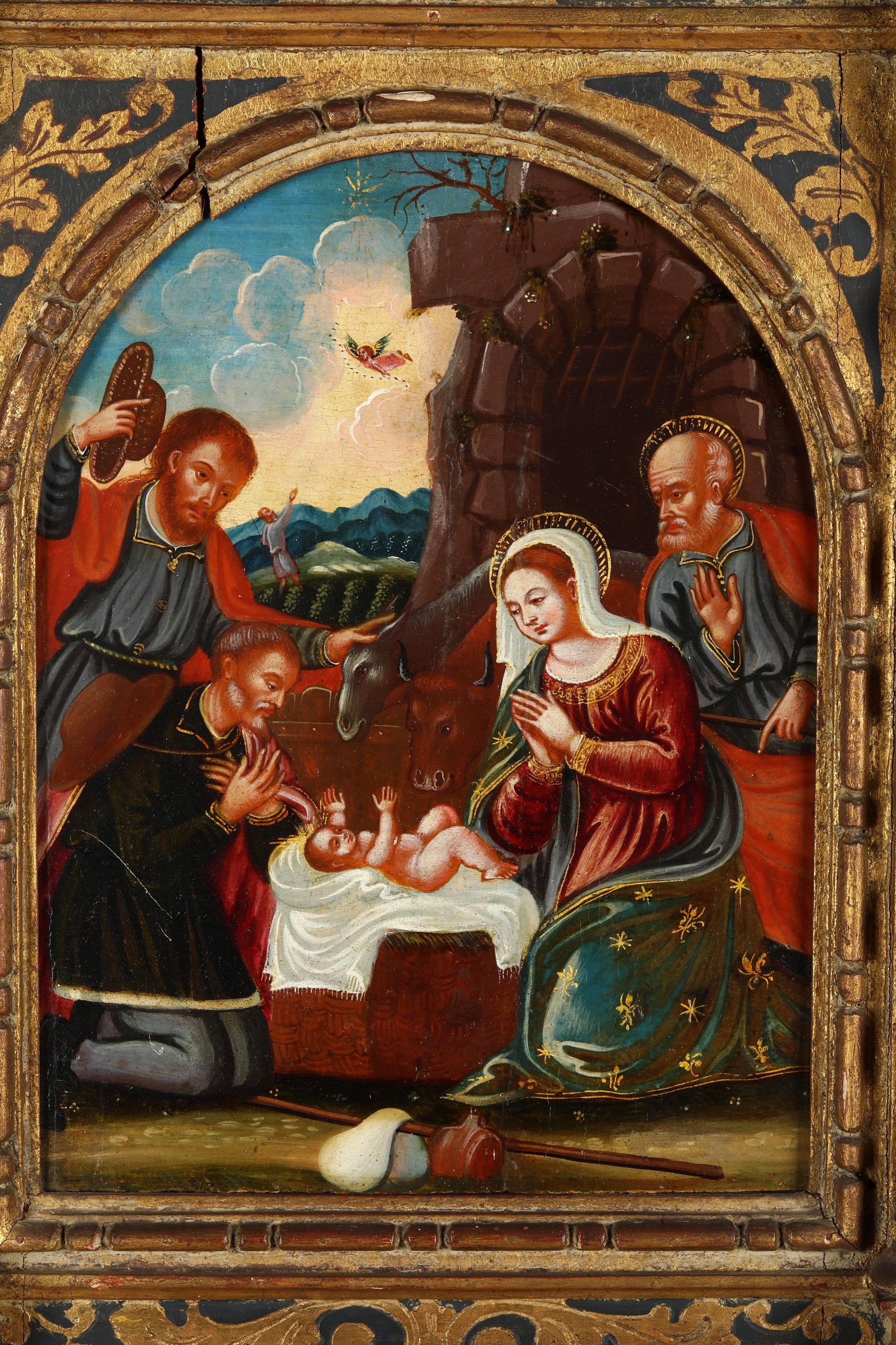 Scuola veneto-cretese del XVII secolo, Adorazione dei pastori, olio su tavoletta