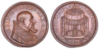 URBANO VIII (Maffeo Barberini), Medaglia annuale in bronzo, 1637 - Il battistero Costantiniano ne...