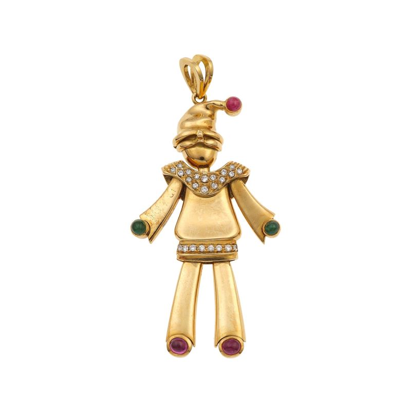 Diamond, ruby, emerald and gold pendent  - Auction Fine Jewellery - Cambi Casa d'Aste