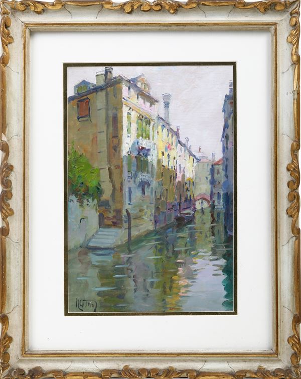 Paesaggio fluviale e una veduta di Venezia