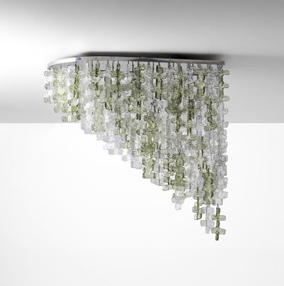 Lampada a sospensione con diffusori in vetro di Murano