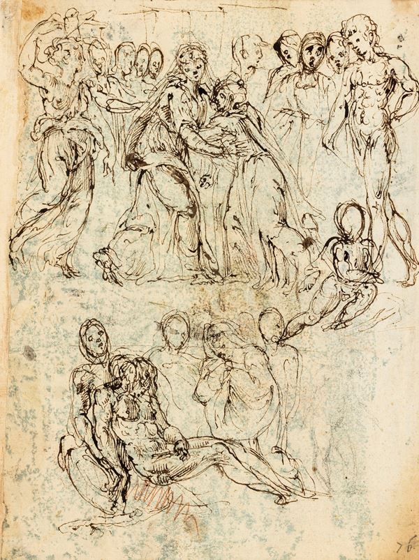 Piero di Giovanni Bonaccorsi detto Perin del Vaga - Studi per la Visitazione e Compianto sul Cristo morto Studi anatomici