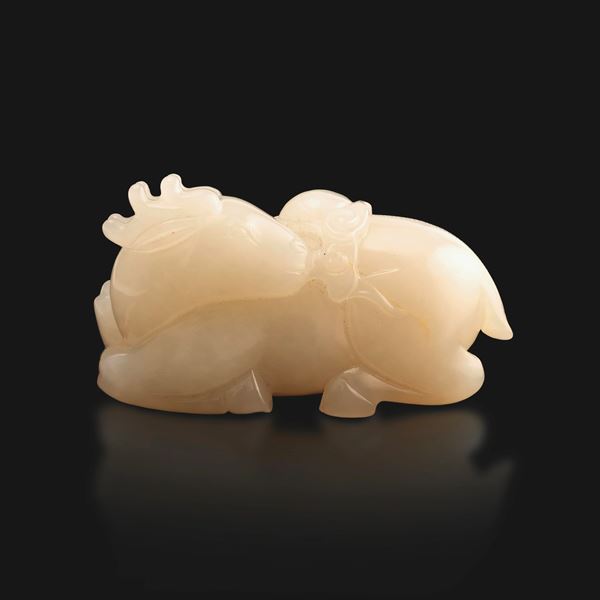 Figura di cerbiatto in giada bianca, Cina, Dinastia Qing, XIX secolo