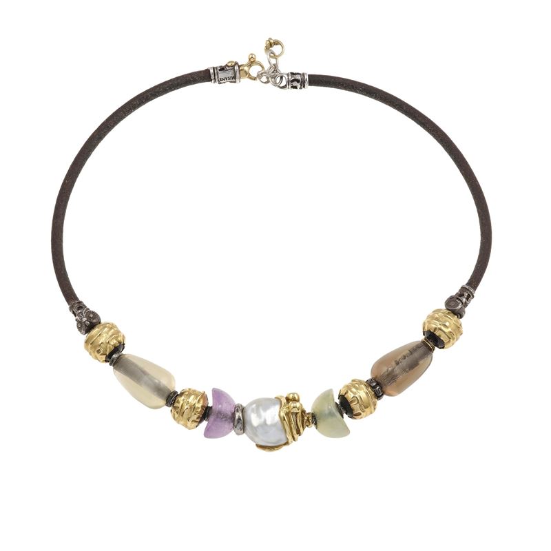 Pearl, hardstone, gold and silver necklace. Signed Misani  - Auction Fine Jewellery - Cambi Casa d'Aste