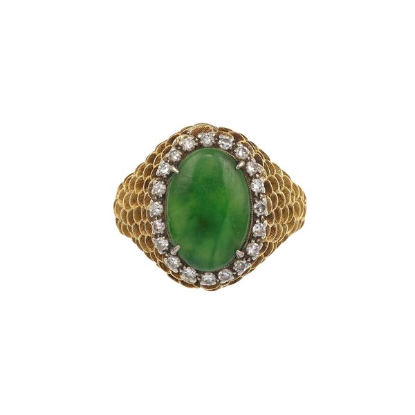 Diamond jadeite and gold ring