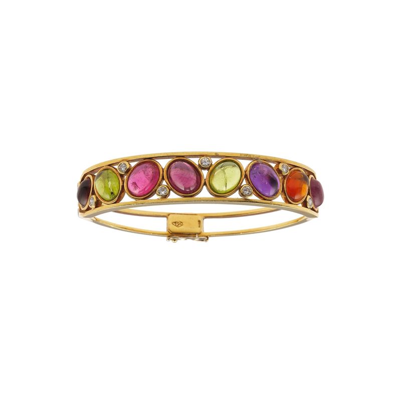 Tourmalines, quartz, diamond and gold bangle  - Auction Fine Jewellery - Cambi Casa d'Aste