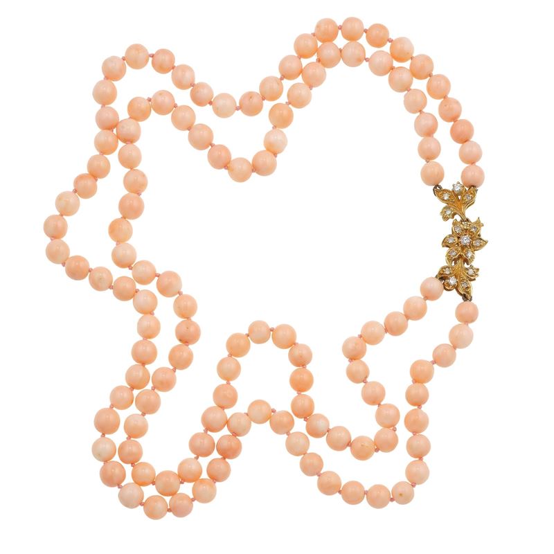 Rose coral, diamond and gold necklace  - Auction Fine Jewellery - Cambi Casa d'Aste