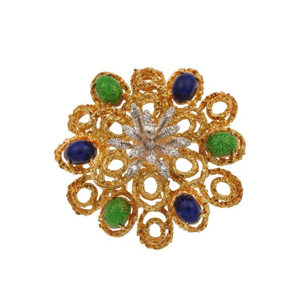 Diamond, enamel and gold brooch