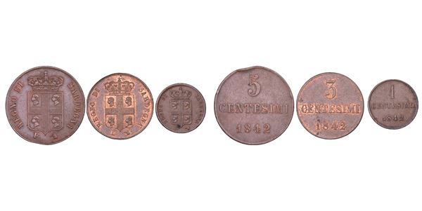 REGNO DI SARDEGNA. CARLO ALBERTO DI SAVOIA, 1831-1849. Lotto di tre monete.