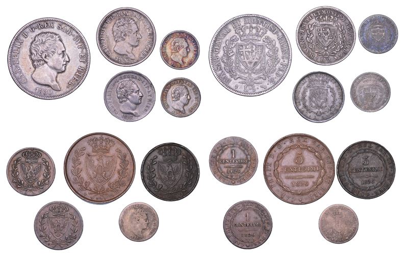 REGNO DI SARDEGNA. CARLO FELICE DI SAVOIA, 1821-1831. Lotto di dieci monete.  - Auction Numismatics - Cambi Casa d'Aste