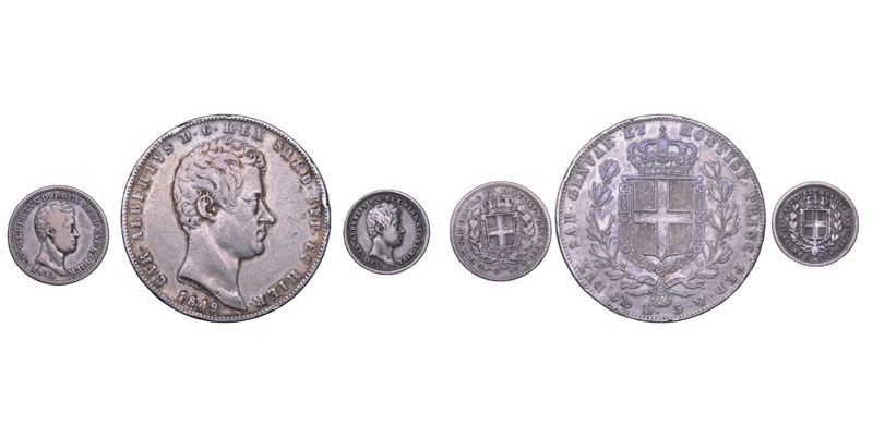 REGNO DI SARDEGNA. CARLO ALBERTO DI SAVOIA, 1831-1849. Lotto di tre monete.  - Asta Numismatica - Cambi Casa d'Aste