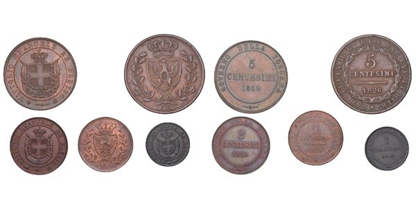 RE ELETTO. VITTORIO EMANUELE II DI SAVOIA, 1859-1861. Lotto di cinque monete.