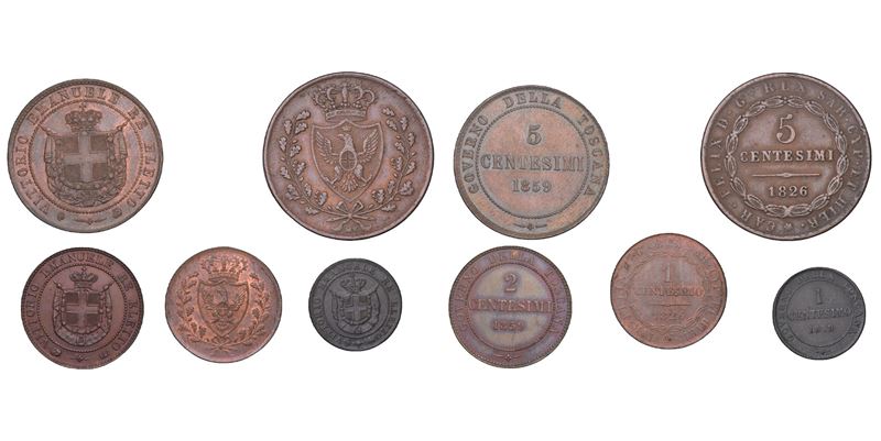 RE ELETTO. VITTORIO EMANUELE II DI SAVOIA, 1859-1861. Lotto di cinque monete.  - Auction Numismatics - Cambi Casa d'Aste
