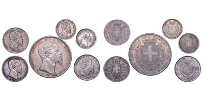 Regno di Sardegna, Vittorio Emanuele II di Savoia, Lotto di sei monete in argento (1851-1861)