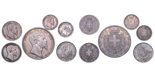 REGNO DI SARDEGNA. VITTORIO EMANUELE II DI SAVOIA, 1849-1861. Lotto di sei monete.