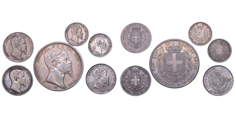 REGNO DI SARDEGNA. VITTORIO EMANUELE II DI SAVOIA, 1849-1861. Lotto di sei monete.  - Auction Numismatics - Cambi Casa d'Aste