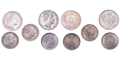 VITTORIO EMANUELE III DI SAVOIA, Lotto di cinque monete 2 Lire 1905, 2 Lire 1907, Lira 1902, Lira...
