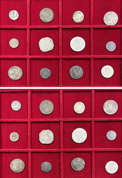 Lotto di dodici monete italiane, XV-XVIII secolo, argento e rame