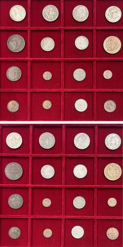 Umberto I di Savoia, Lotto di sedici monete coniate tra il 1878 e il 1900, argento e rame
